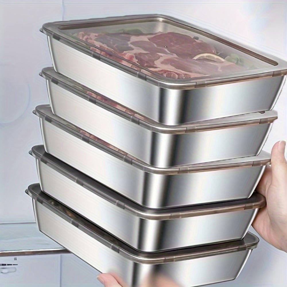 Stainless Steel Food Storage Containers with Lids 5pcs Set Durable Baking Trays Reusable Meal Prep Containers for Picnic Refrigerator Organization Kitchen Essentials Flip Top Closure Easy to Clean