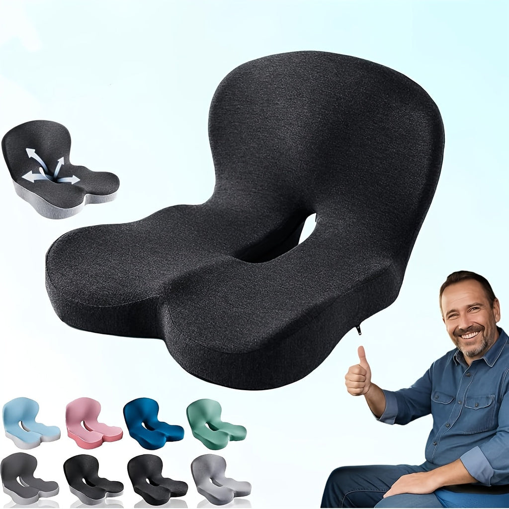 Memory Foam Seat Cushion with L-Shaped Back & Lumbar Support, Ergonomic Breathable Chair Cushion for Long Sitting, Home Office Chair Study Car Living Room Daily Comfort Cushion for Back Pain Relief