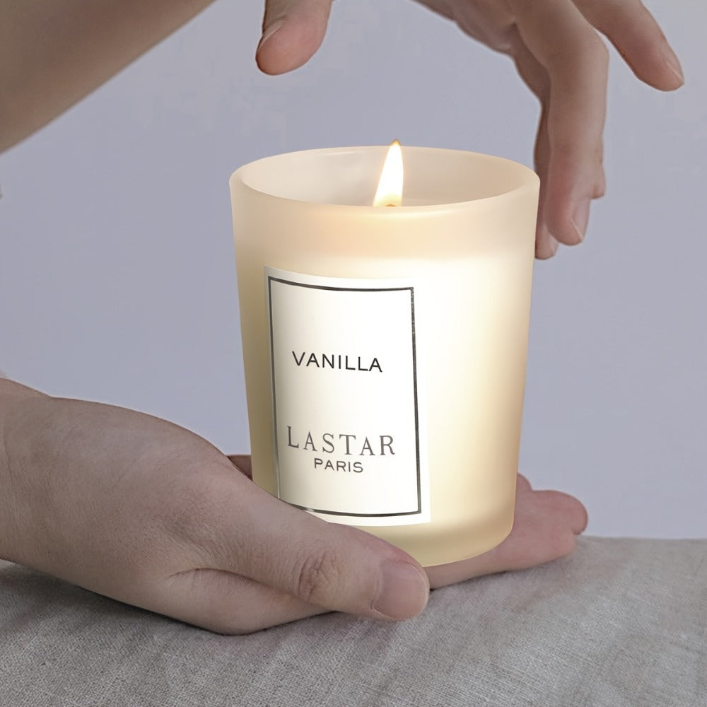 Vanilla Scented Soy Wax Candle in Frosted Glass Jar 70g - Single Wick Smokeless Clean Burn 8-12 Hour for Bedroom Living Room Ambiance Relaxation Valentine's Day Gift Home Decor