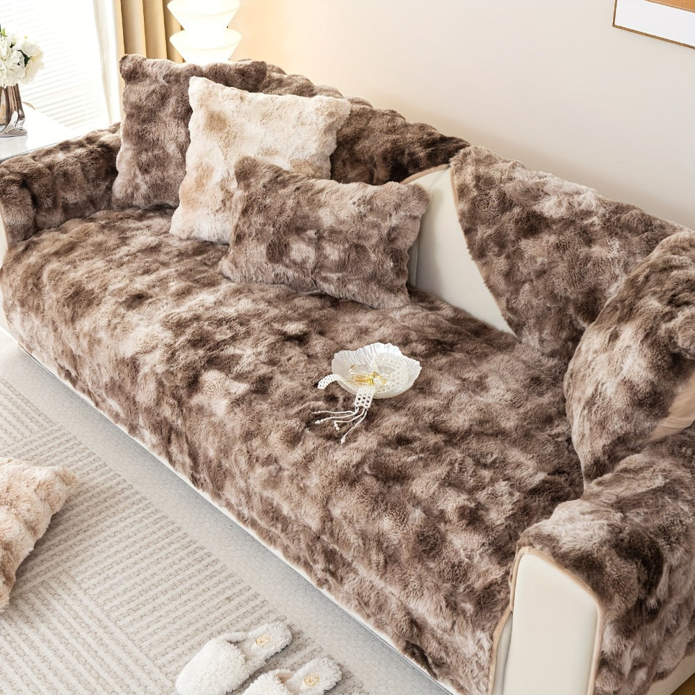 Plush Sofa Cover Faux Lamb Thick Fluffy Couch Slipcover Pet Friendly Machine Washable Gradient Color Polyester Furniture Protector for Armchair Single Double Triple Sofa Living Room Home Decor