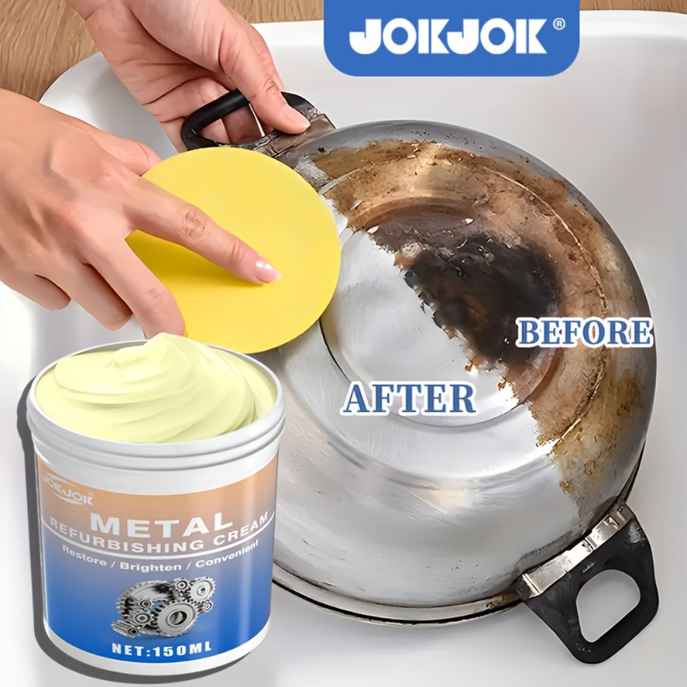 Metal Polishing Paste with Scrub Pad 5.07oz Multi-Purpose Chrome Polish Repair Cream for Automotive Chrome Kitchen Appliances Oven Range Hood Stainless Steel