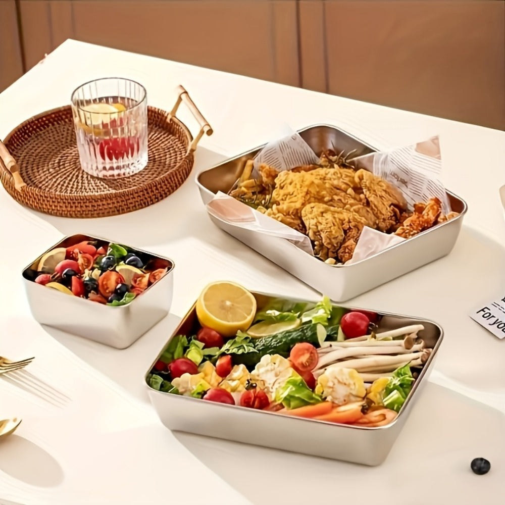 Stainless Steel Food Storage Containers with Lids 5pcs Set Durable Baking Trays Reusable Meal Prep Containers for Picnic Refrigerator Organization Kitchen Essentials Flip Top Closure Easy to Clean