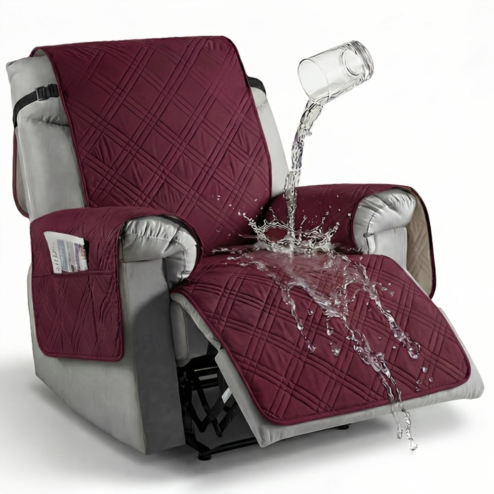Recliner Cover Quilted with Side Pocket - Anti-Slip Elastic Band Pet Friendly Sofa Chair Protective Slipcover Easy Install for Living Room Home Decor, 6 Colors