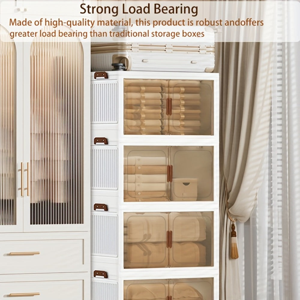 Folding Storage Cabinet 1-6 Tier Collapsible Stackable Organizer with Wheels and Lids - Extra Large Foldable Storage Locker for Closet Bedroom Office Kitchen 50CM Wide
