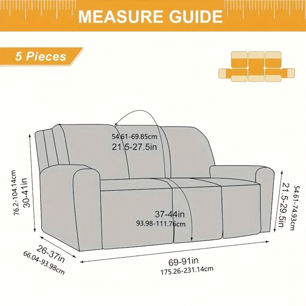 Chenille Recliner Sofa Cover 3 Seater High Stretch Thickened Hooked Fabric - Machine Washable Wear Resistant Couch Slipcover | Sand Color Light Grey Chocolate | Living Room Bedroom Furniture Protector
