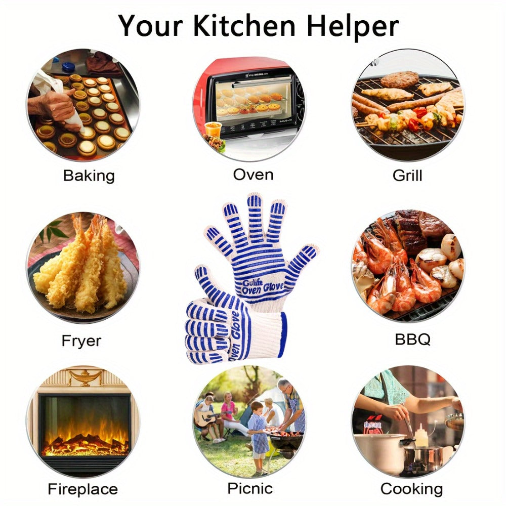 Silicone Oven Mitts with Fingers Non-Slip Heat Resistant Gloves for Cooking Baking BBQ Grilling - Kitchen Oven Gloves 2pcs or 4pcs Set