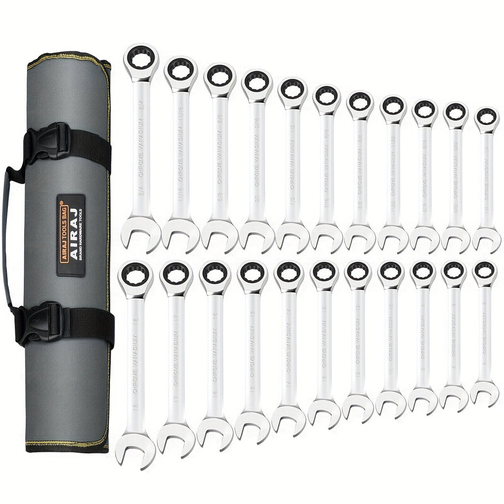 Combination Ratcheting Wrench Set 22pcs SAE & Metric, 1/4¡±-3/4¡± & 6-18mm Chrome Vanadium Steel, 72-Tooth Ratchet Wrenches with Oxford Bag, ANSI Standard for Car Repair & Home Appliance Maintenance