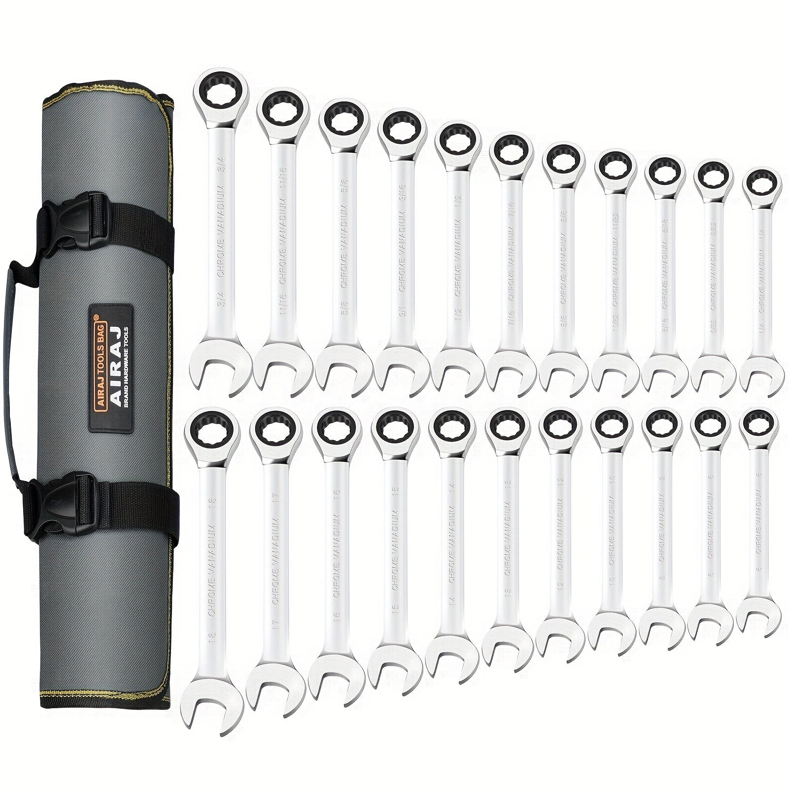 Combination Ratcheting Wrench Set 22pcs SAE & Metric, 1/4¡±-3/4¡± & 6-18mm Chrome Vanadium Steel, 72-Tooth Ratchet Wrenches with Oxford Bag, ANSI Standard for Car Repair & Home Appliance Maintenance