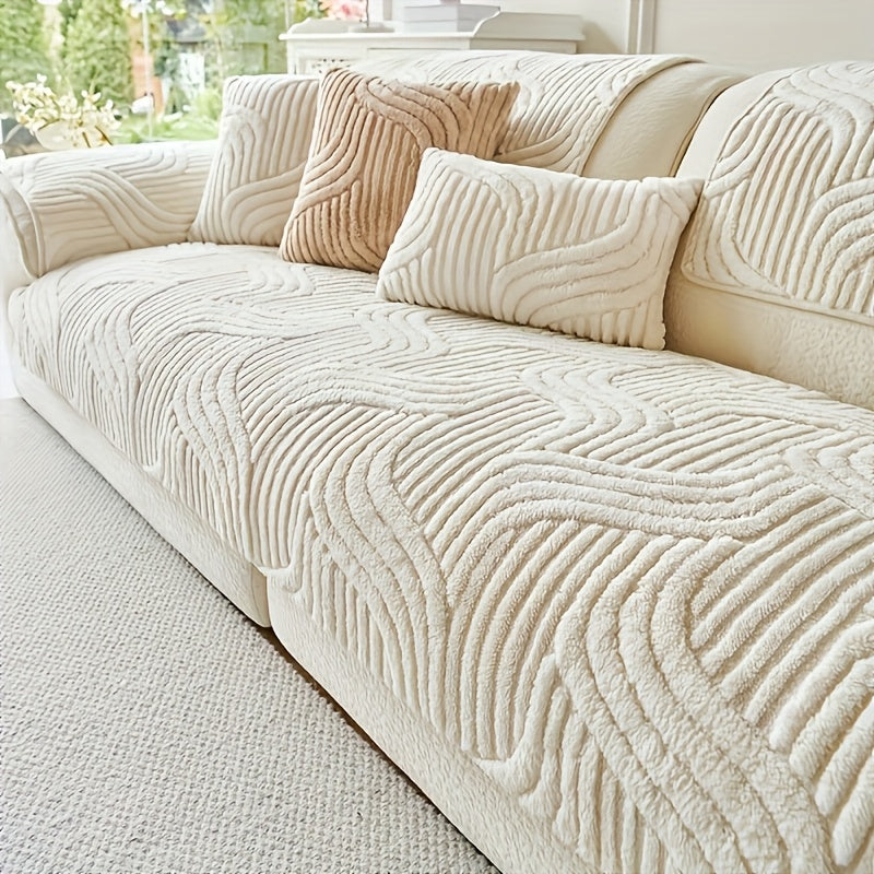 Sofa Cover Plush Shu Velveteen Non-Slip Couch Slipcover Breathable Pet-Proof Vintage Style for Living Room Bedroom Office 2 3 4 Seater