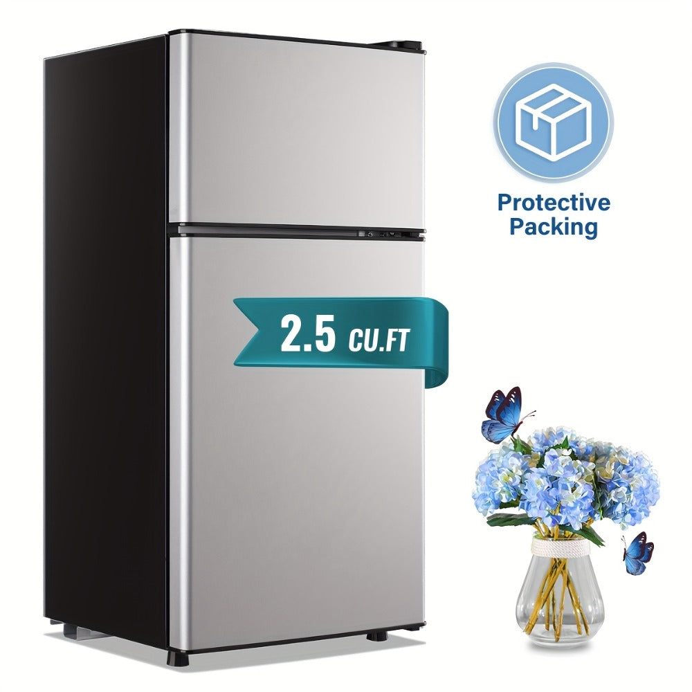 Small Fridge with Freezer, 2-Door Compact Refrigerator with 7-Level Adjustable Thermostat, Removable Shelves & Basket ¨C 2.5 or 3.5 Cu Ft Silver Mini Fridge for Dorm, Office, RV and Bedroom