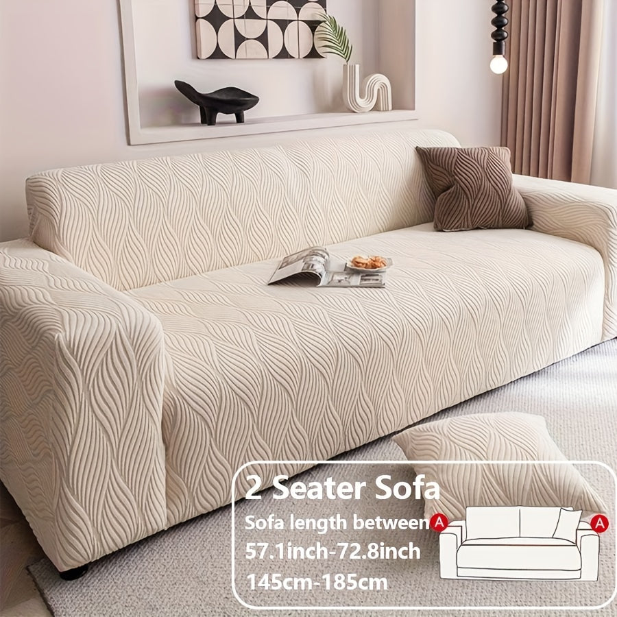 Polar Fleece Sofa Cover Modern Jacquard Elastic Slip-Resistant All Season Furniture Protector for Living Room Office Bedroom - 1 2 3 4 Seater with Free Matching Pillowcase