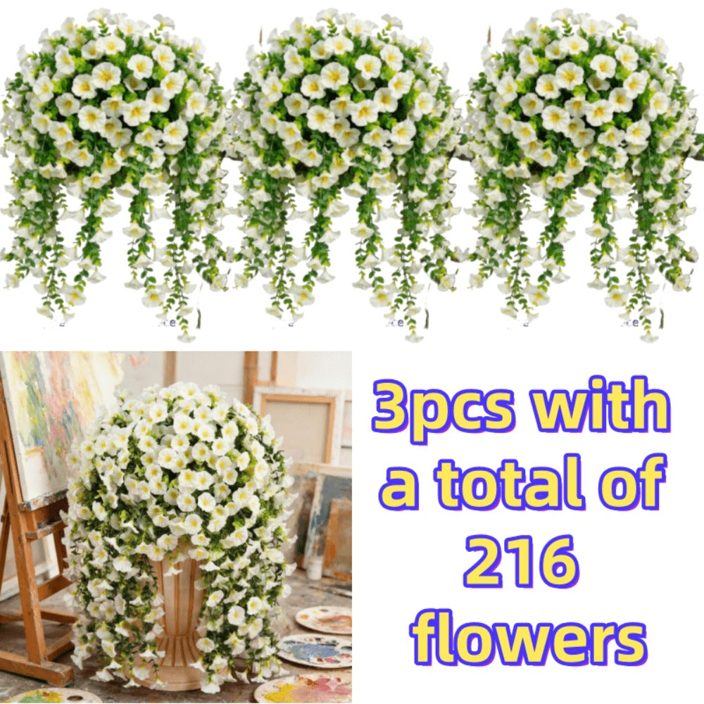 Artificial Rose Vine Hanging Garland 3pcs 216 Flowers - High-Density UV-Resistant Faux Rose Flower Vines with Realistic Roses & Foliage for Garden, Wedding, Porch, Terrace & Wall Decor, Multiple Colors