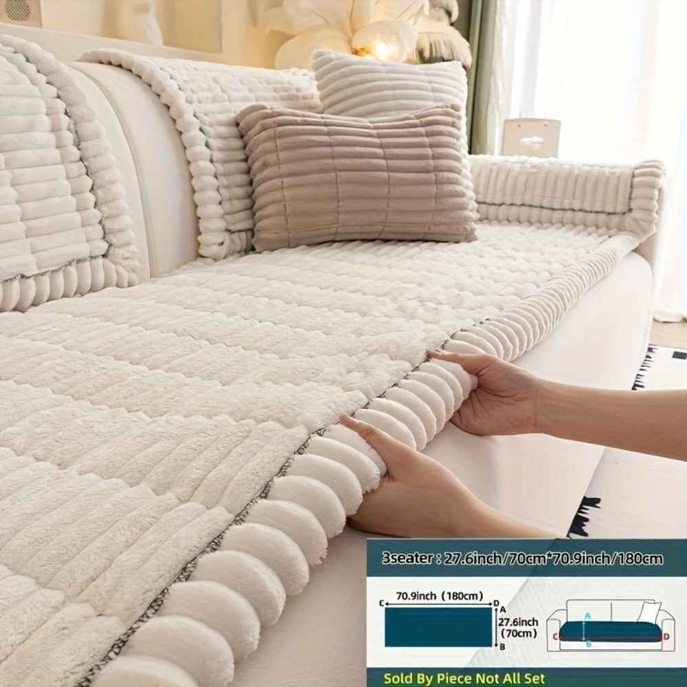 Sofa Cushion Cover Plush Velvet Washable Seat Pad Wavy Edge Soft Kapok Filling for Couch Loveseat 1 2 3 4 Seater ¡ª Easy Install Home Decor Protection