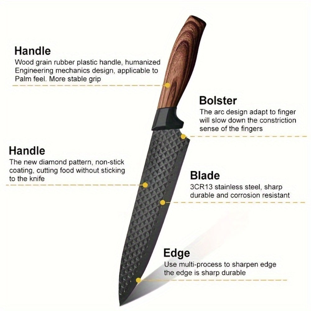 Kitchen Knife Set 6-Piece Professional Chef's Knife Set | High Carbon Stainless Steel Ultra-Sharp Blades | Non-Stick Ergonomic Wooden Handle | Chef Slicing Scraper Scissors | Home & Gift Box Set