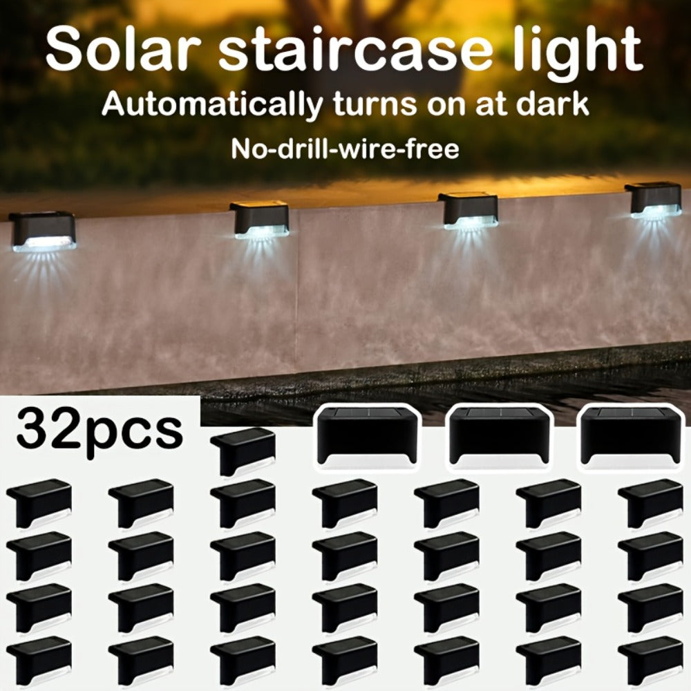 Solar Step Lights Outdoor Waterproof LED Stair Lights Solar Powered IP44 for Stairs Steps Fence Deck Railing Terrace Garden Backyard Pathway White Light 32 Pack