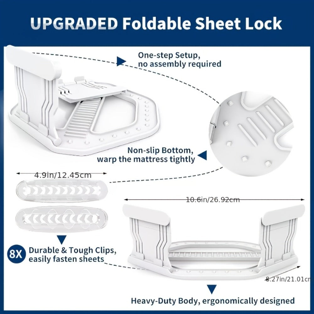 Bed Sheet Holder Straps ¨C Heavy-Duty Mattress Sheet Grippers, No More Loose Bedding, Universal Fit for All Mattress Depths & Sheet Styles, Easy One-Time Installation, White & Gray