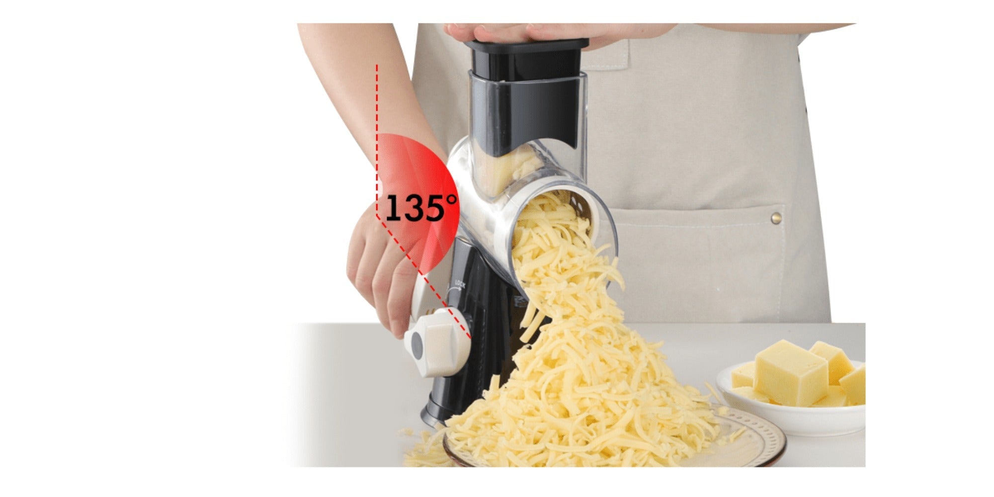 Rotary Cheese Grater ¨C Stainless Steel Hand Crank Shredder with 3 Interchangeable Blades, Non-Slip Suction Base & Cleaning Brush, BPA-Free Vegetable Grater for Cheese, Nuts & Vegetables