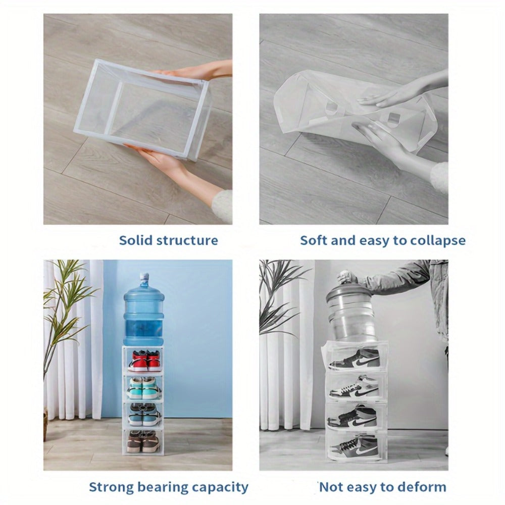 Clear Shoe Organizer Box 6-Pack, Stackable Shoe Storage with Magnetic Door, Dustproof Sneaker Display Case for Women & Men, Front-Loading Large Plastic Closet Shoe Rack for Boots & Hats