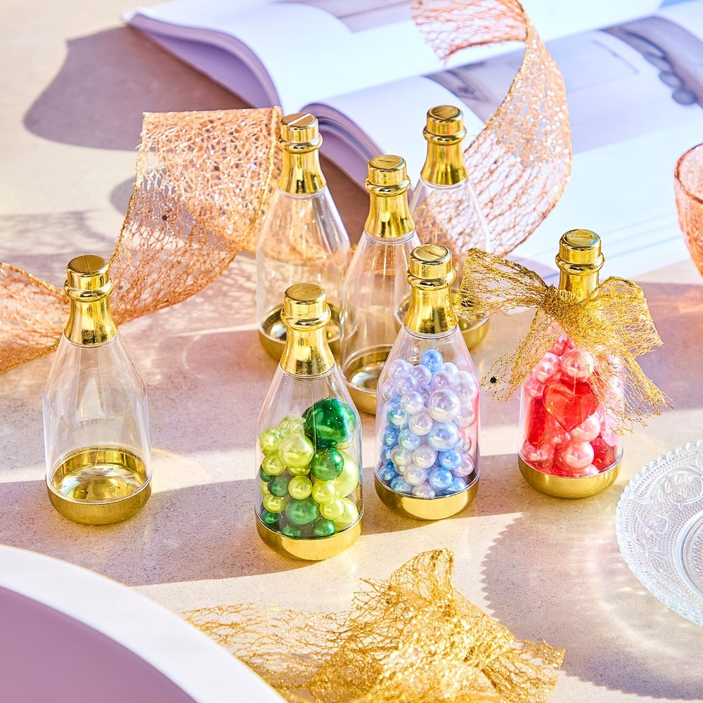 Mini Champagne Bottles Party Favors 36-Piece | DIY Candy Bottles Clear Golden Plastic Containers for Baby Shower Bridal Shower Wedding Birthday Gifts