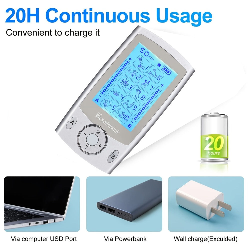 TENS Unit Muscle Stimulator Dual Channel 16 Modes 16 Levels for Pain Relief Back Neck Shoulder Full Body Recovery with 2x2 and 2x4 Electrode Pads EMS Therapy Device