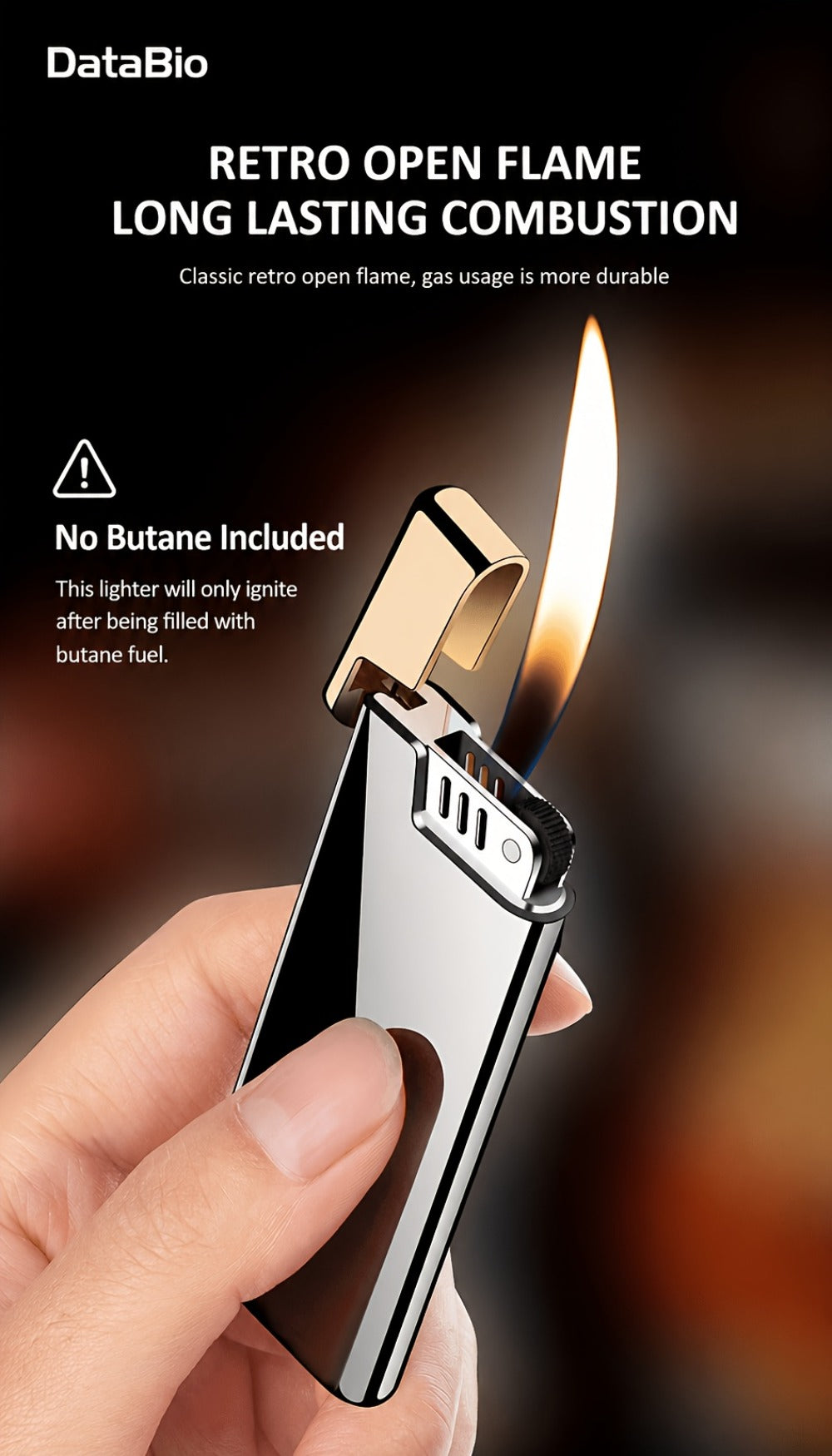 Ultra-Thin Refillable Butane Lighter - Slim Pocket Lighter with Wheel Ignition, Adjustable Open Flame, Windproof Gas Lighter for Kitchen, Candles & Outdoor Use, Unisex Design (Butane Not Included)