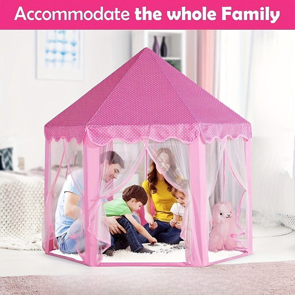 Kids Princess Tent Hexagonal Play Tent with Sheer Door Curtain ¨C Flower Pattern Mosquito Net Castle for Girls, Indoor Outdoor Playhouse Canopy Bed Tent