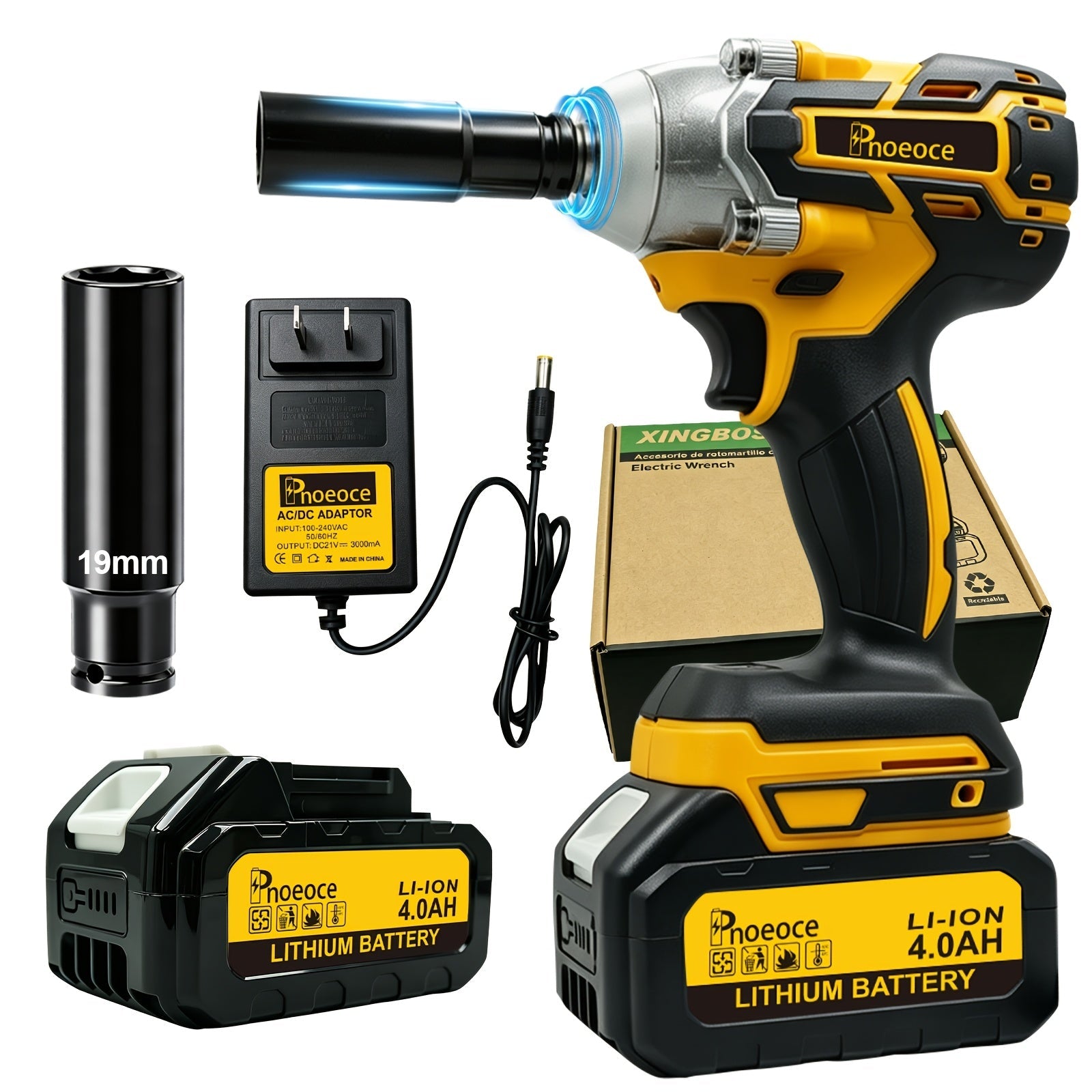 Cordless Brushless Impact Wrench Set 21V, 1/2'' High Torque Impact Gun with 4000mAh Rechargeable Battery, Fast Charger, Variable Speed Control, Complete Accessories for Car, Motorcycle & Home Repair