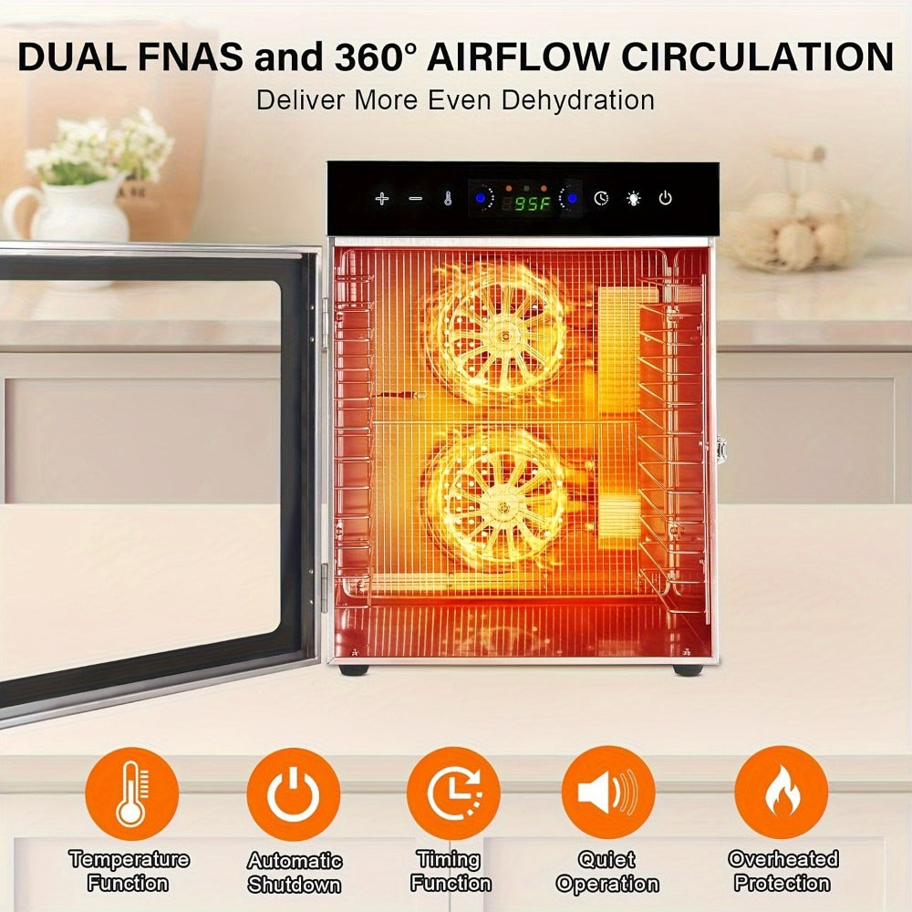 Food Dehydrator 12 Stainless Steel Trays 800W 24H Digital Timer 86-194¡ãF Temperature Control 360¡ã Hot Air Circulation for Jerky Fruit Herbs Vegetables with Recipe Book