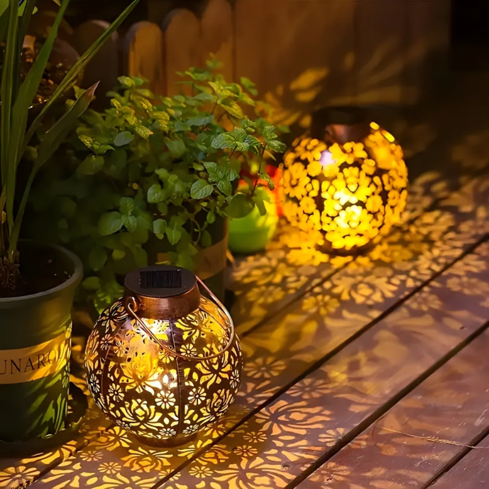 Solar Metal Peony Lantern Outdoor Hanging Light, IP65 Waterproof Floral Decorative Lantern for Garden Patio Tree, Halloween Christmas Party Festive Lighting ¨C Boho Vintage Garden Decor Gift