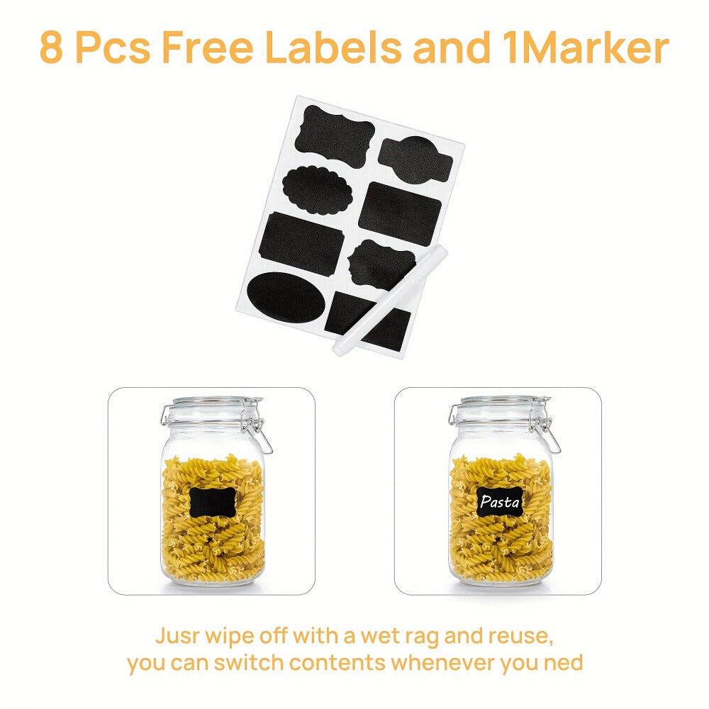 Airtight Glass Storage Jars with Lids 3-Pack 50 OZ, Square Food Canisters for Kitchen Pantry Organization, Mason Jar Containers for Sugar Flour Cereal Coffee