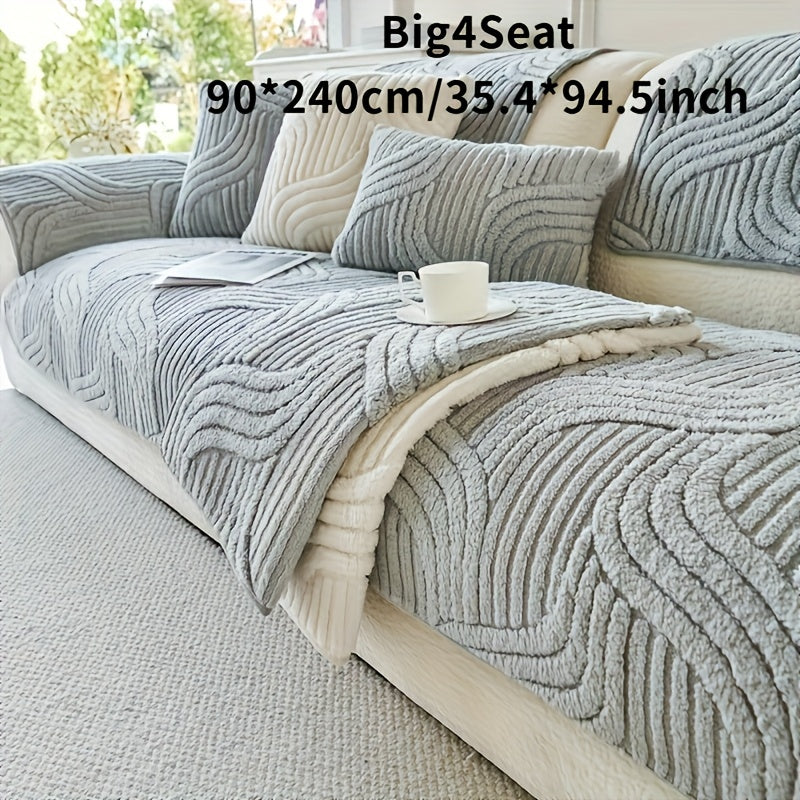 Sofa Cover Plush Shu Velveteen Non-Slip Couch Slipcover Breathable Pet-Proof Vintage Style for Living Room Bedroom Office 2 3 4 Seater