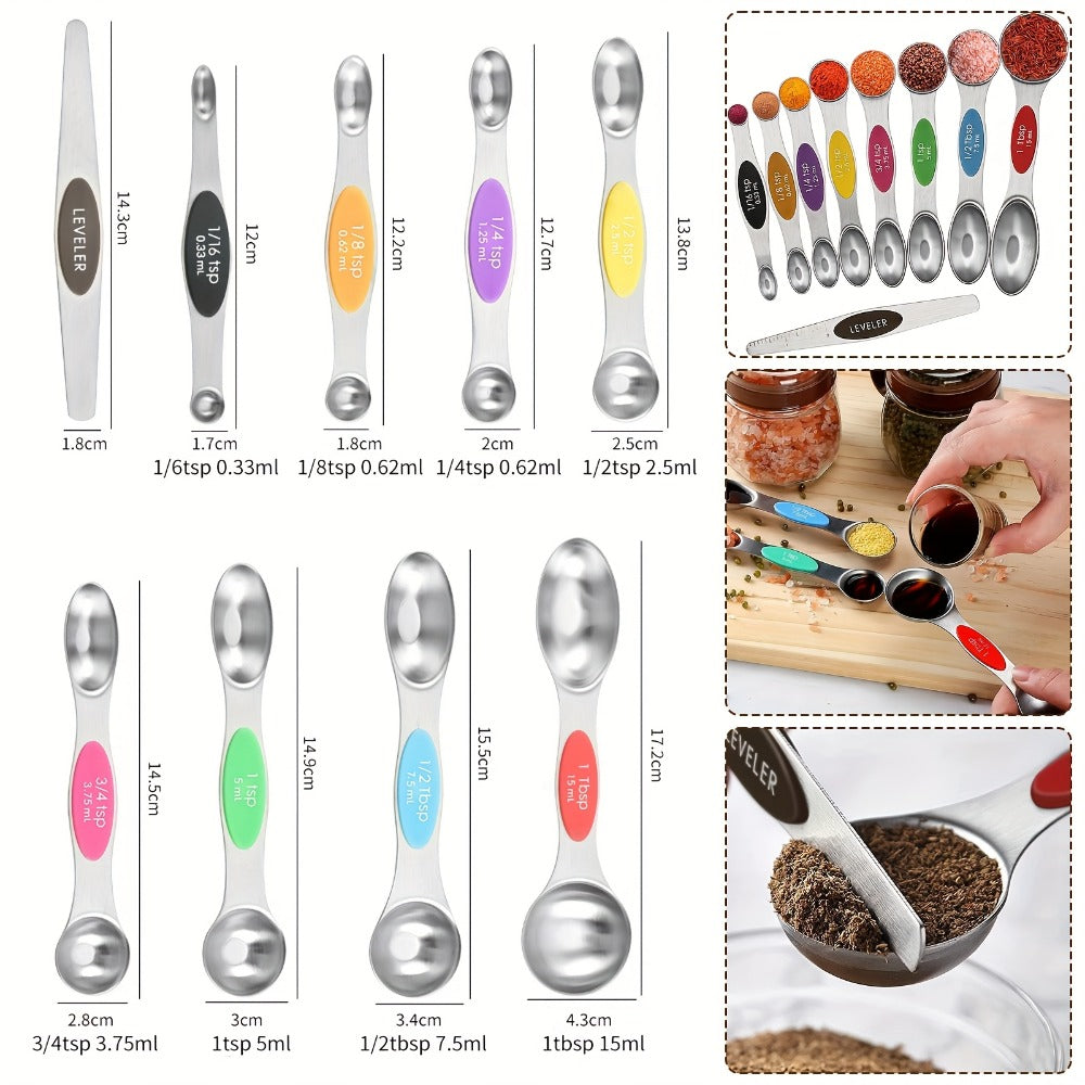 Stainless Steel Measuring Cups and Spoons Set 17 Piece - 8 Measuring Cups, 8 Double-Sided Spoons & 1 Leveler for Baking, Cooking & Kitchen Use, Perfect Holiday Gift