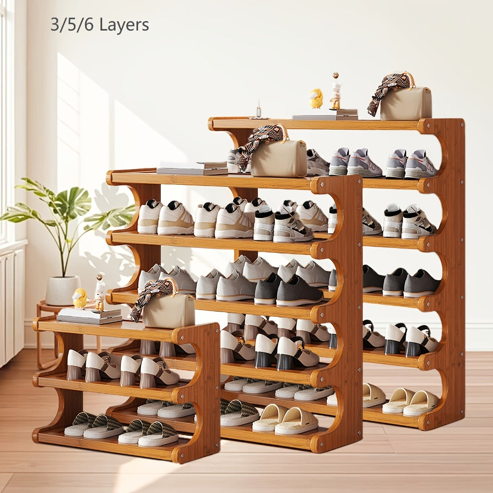 Bamboo Shoe Rack 3/5/6 Layer Freestanding Storage Organizer for Entryway, Dorm & Closet ¨C Space-Saving Multi-Tier Shoe Shelf, Easy Assembly, Brown