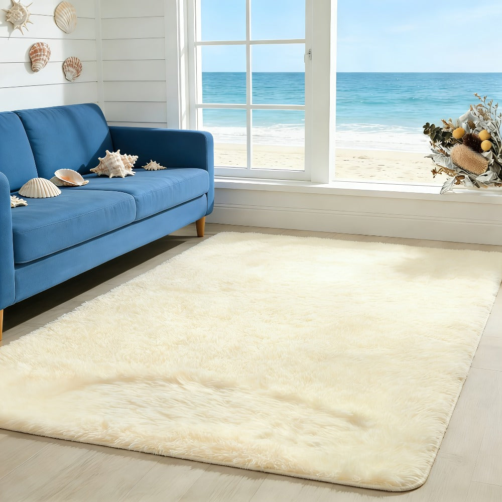 Round Faux Fur Area Rug - Soft Plush Circle Carpet for Living Room Bedroom, Machine Washable, Multiple Colors & Sizes