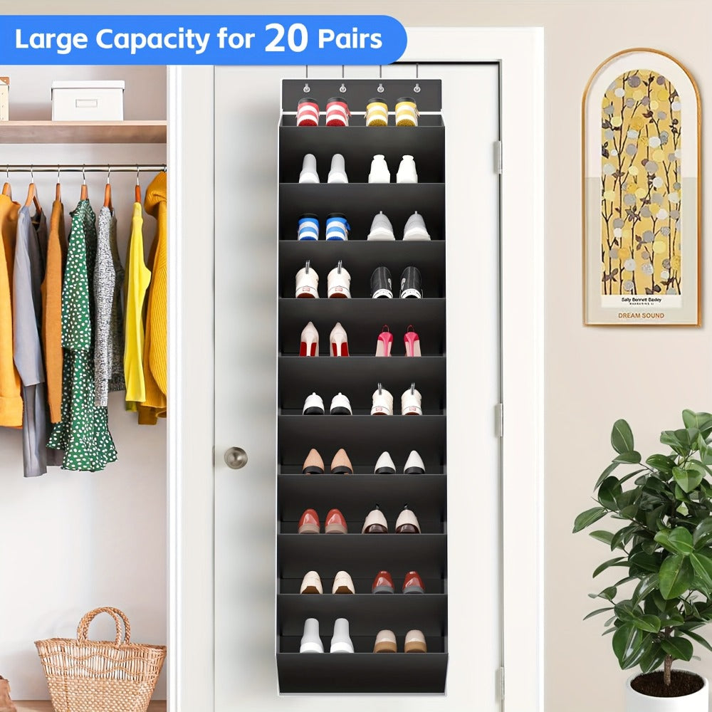 10-Tier Over-the-Door Shoe Rack Organizer with 4 Metal Hooks - Holds 20 Pairs, Large Capacity Hanging Shoe Storage