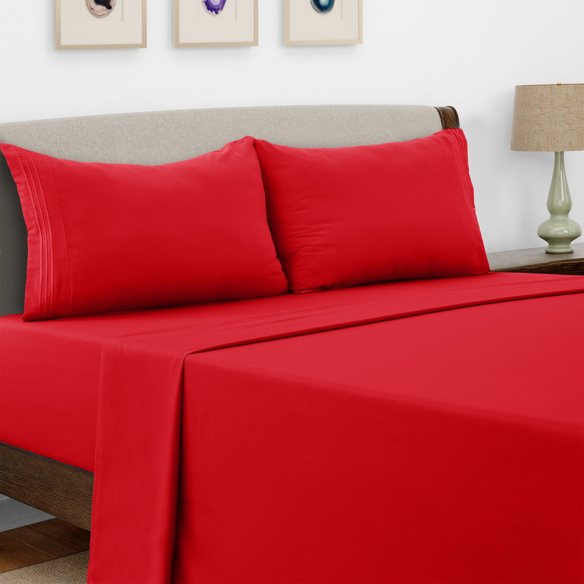 Microfiber Bed Sheet Set 4 Piece - Soft Breathable Deep Pocket 16 inch Fitted Sheet, Flat Sheet & Pillowcases, Wrinkle Fade Resistant Bedding for All Seasons Twin Twin XL Full Queen King Cal King, 24 Colors