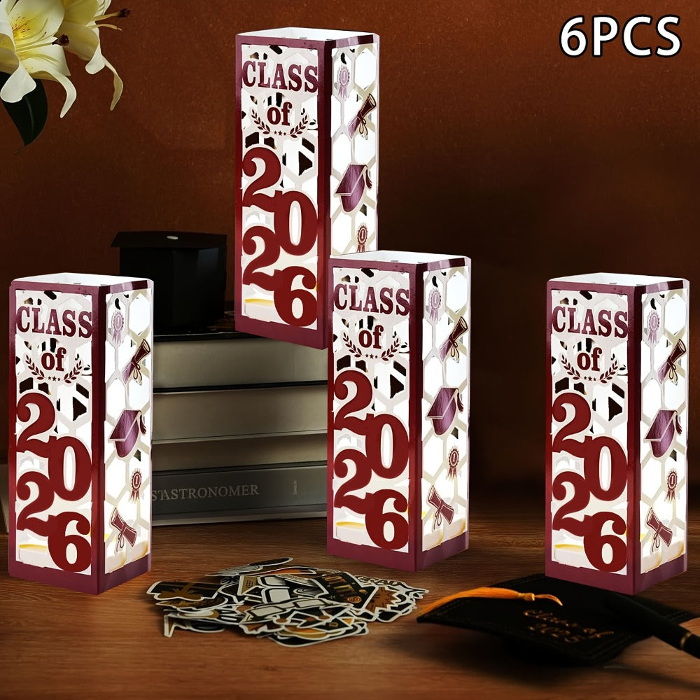 Graduation Centerpiece Set 6pcs Class of 2026 ¨C Decorative Lantern Box Table Decorations for High School & College Graduation Party, Photo Booth Props, Party Kit in Red Blue Green Purple Maroon