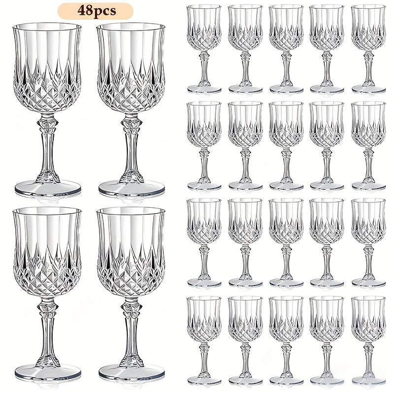 Plastic Champagne Glasses 48 Pack ¨C 7oz Stemmed Crystal Clear Reusable Cups for Wedding, Party, Bridal Shower, Christmas, Halloween, Stackable Shockproof Vintage Stem Glasses, Transparent Green Blue