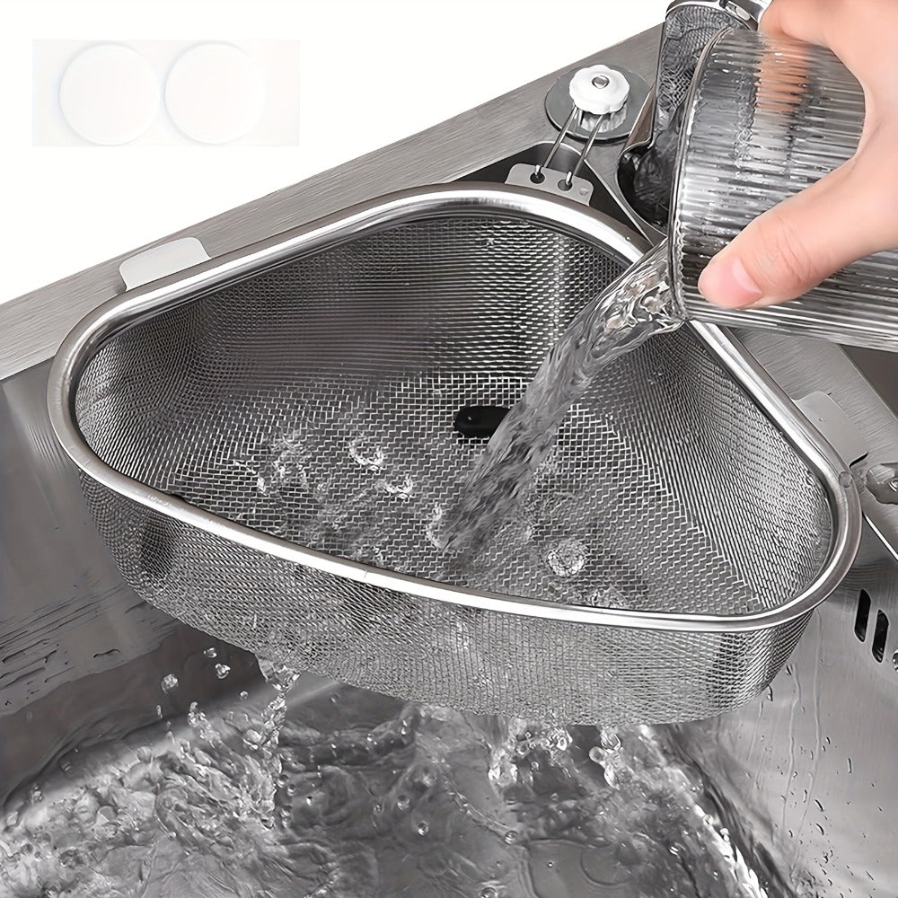 Stainless Steel Sink Strainer Basket 304 Grade Triangular Space-Saving Design ¨C Dual-Use Stand & Hang, Mesh Filter for Food Waste & Clog Prevention, Kitchen & RV Drain Basket 8.6¡Á6.1¡Á3.1 Inch