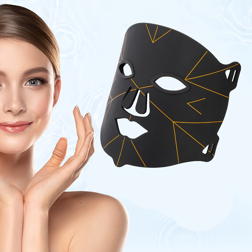 LED Face Mask 7 Color Light Therapy Photon Skin Rejuvenation Mask Portable Silicone Beauty Device USB Rechargeable Anti-Aging Acne Wrinkle Treatment for Women Men Black White