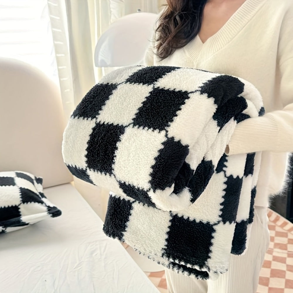 French Plaid Double-Sided Flannel Blanket ¨C Soft Panda & Grid Pattern Throw for Sofa, Bed & Travel, Machine Washable, 6 Designs, 4 Sizes