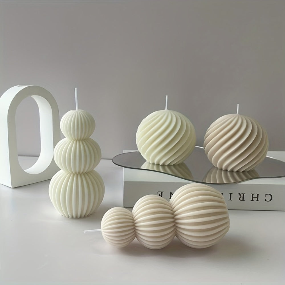 Scented Candle Wave Sphere Ball - Sandalwood & French Vanilla Fragrance, Geometric Home Decor Candle for Valentine's Day, Christmas & Special Occasions