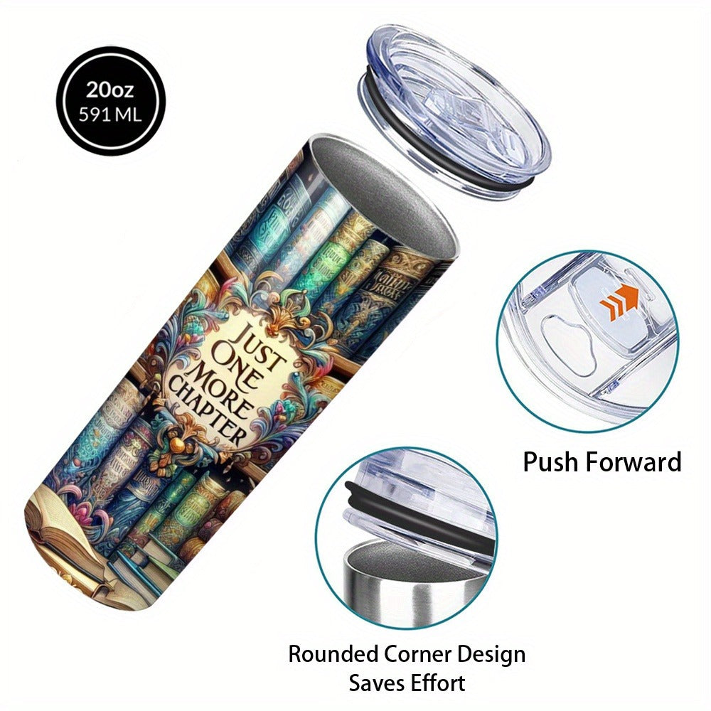 Vintage Bookshelf Insulated Tumbler 20oz - Stainless Steel Travel Mug with Lid & Straw Hot Cold Drinks Coffee Cup Camping Drinkware Gift for Book Lovers (Multicolored)