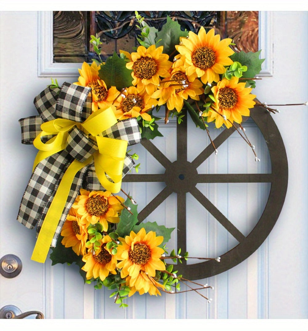 Sunflower Bow Wreath for Front Door - Handcrafted Thanksgiving Wreath with Natural Look, Fall Seasonal Home Decor, Easy Installation Door Hanging Decoration
