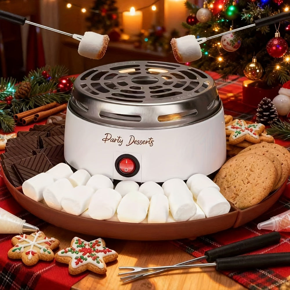 Electric S'mores Maker Indoor Tabletop Marshmallow Roaster Station with 4 Compartment Trays & 4 Roasting Forks ¨C S'mores Kit for Family Fun Party Dessert Night Kids Adults Home Entertaining