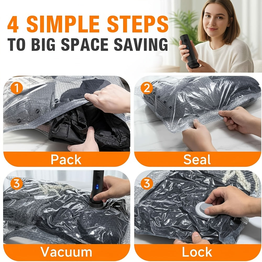 Travel Compression Bags with Pump 24 Pack - Vacuum Storage Pouches for Clothing, Space Saving Packing Bags for Suitcase Backpack