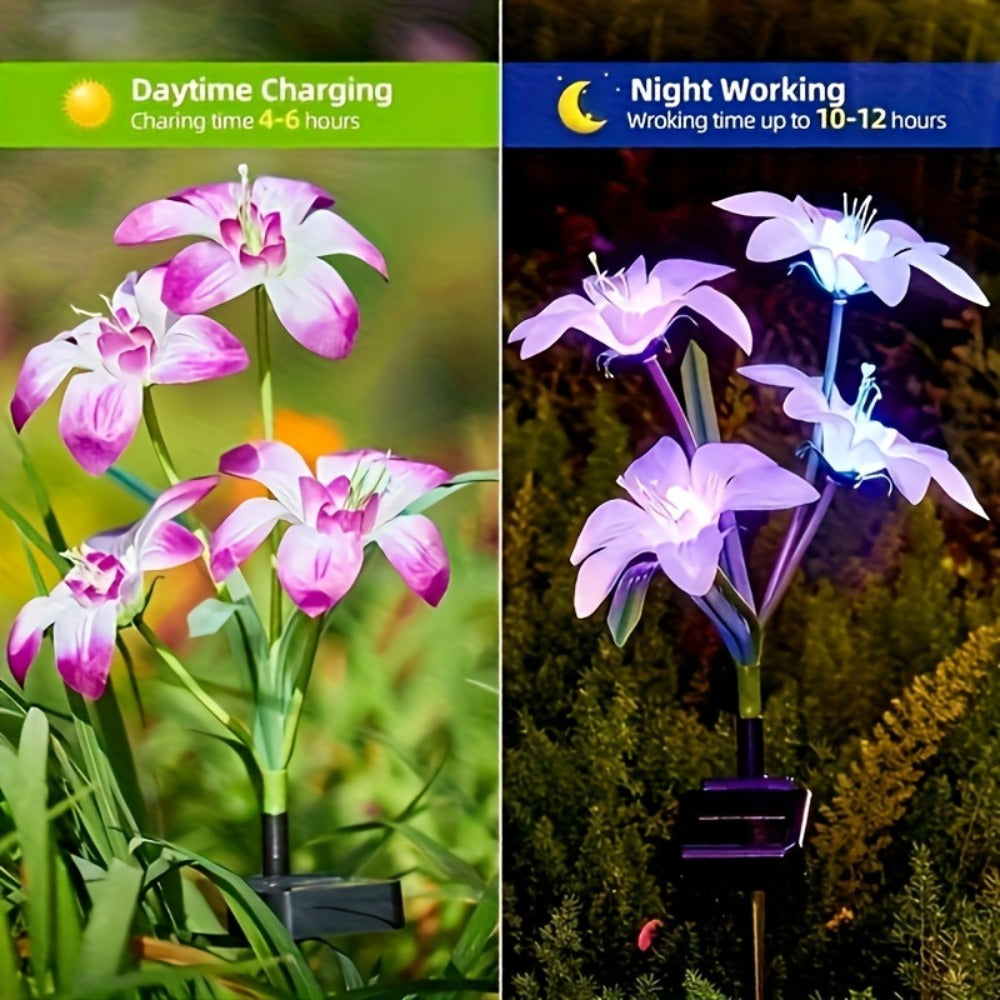 Solar Garden Lights Blooming Lily Flower | 7 Color Changing LED | Waterproof Outdoor Solar Stake Lights | Yard Patio Pathway Gravestone Decor | 2 4 12 Pack Solar Flower Lights