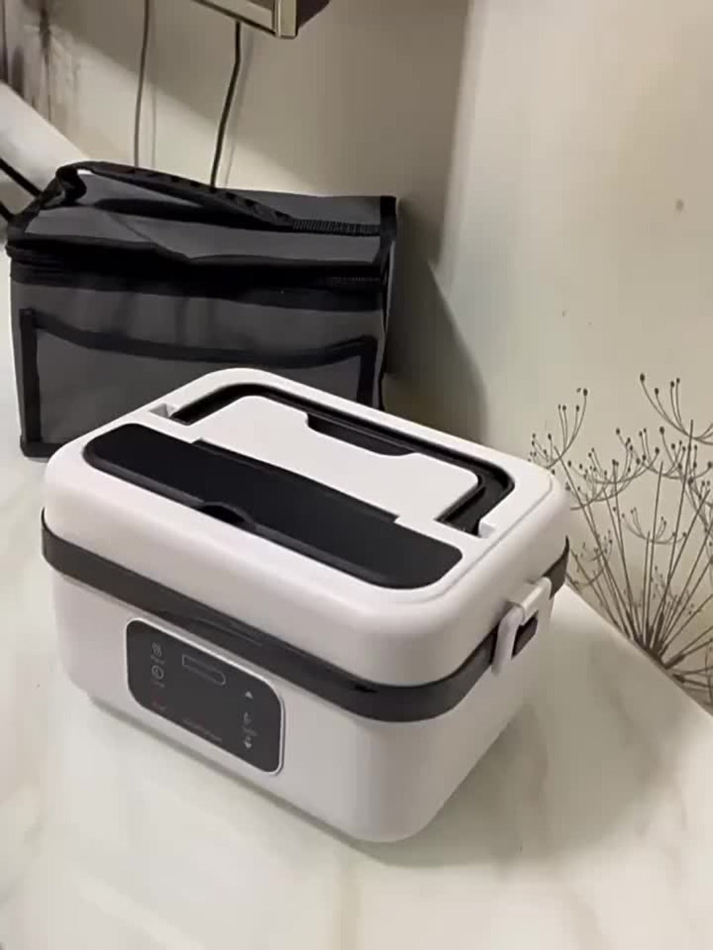 Self Heating Lunch Box Battery Powered 8000mAh - 60W Portable Electric Food Warmer with Smart Timer 1 Liter Stainless Steel Inner Container for Home Car Office and Truck, Leak Proof with Fork Spoon and Carry Bag, Gift for Men and Women