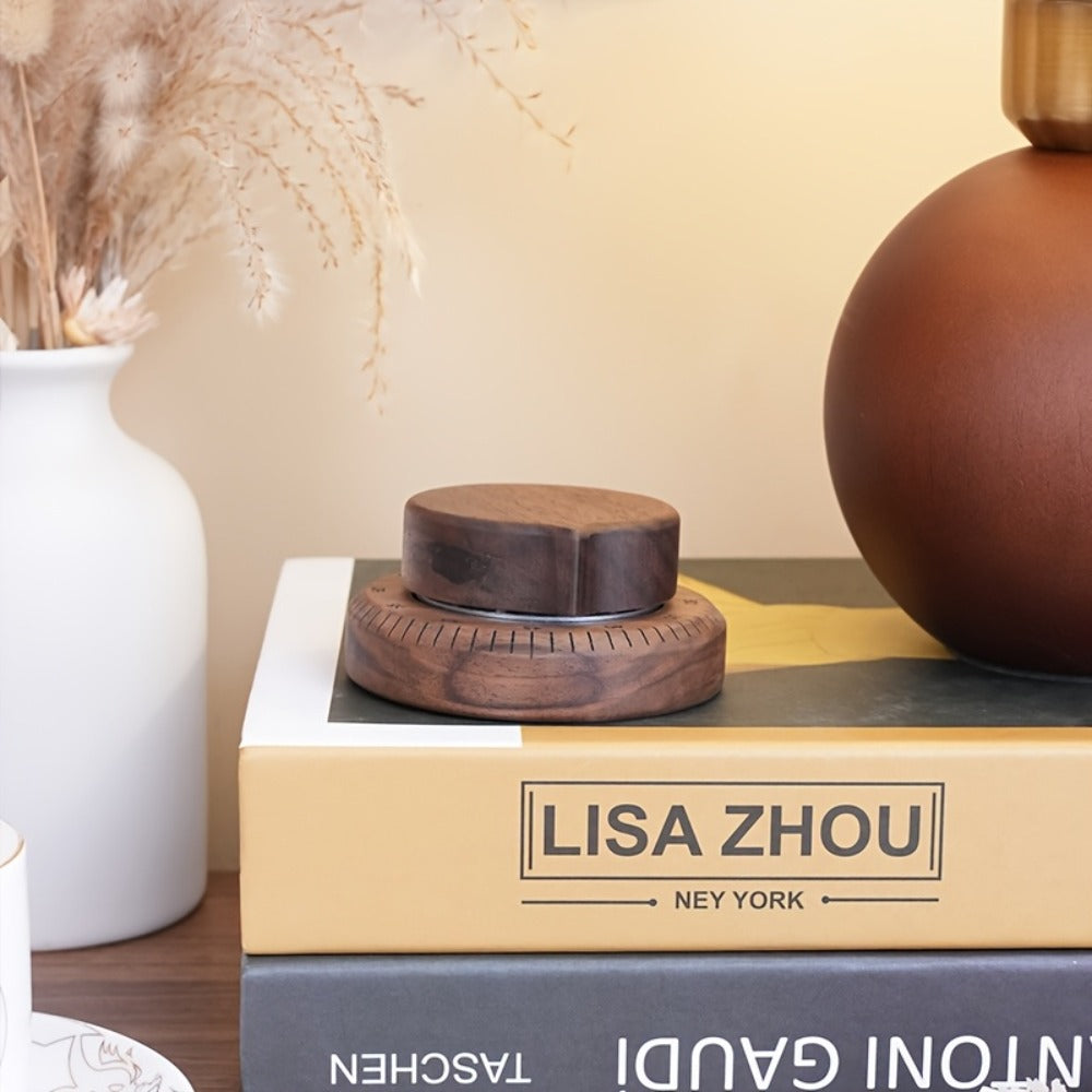 Mechanical Kitchen Timer with Loud Alarm - Black Walnut Wood Cooking Timer, 100% Battery-Free Desktop Timer for Cooking, Baking & Study