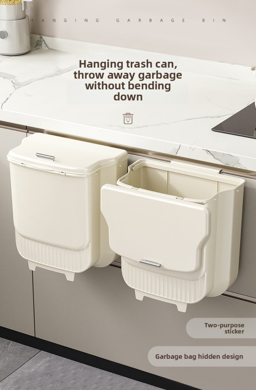 Collapsible Trash Can with Lid Wall Mounted Cabinet Door Hanging Waste Bin 1.85 Gallon Kitchen Bathroom Odor Control Space Saving Garbage Can